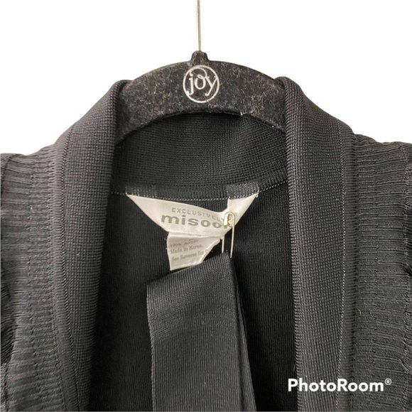 Misook Black Ruffle Waterfall Long-Lined Open Front Cardigan Duster with Belt M - Picture 2 of 4